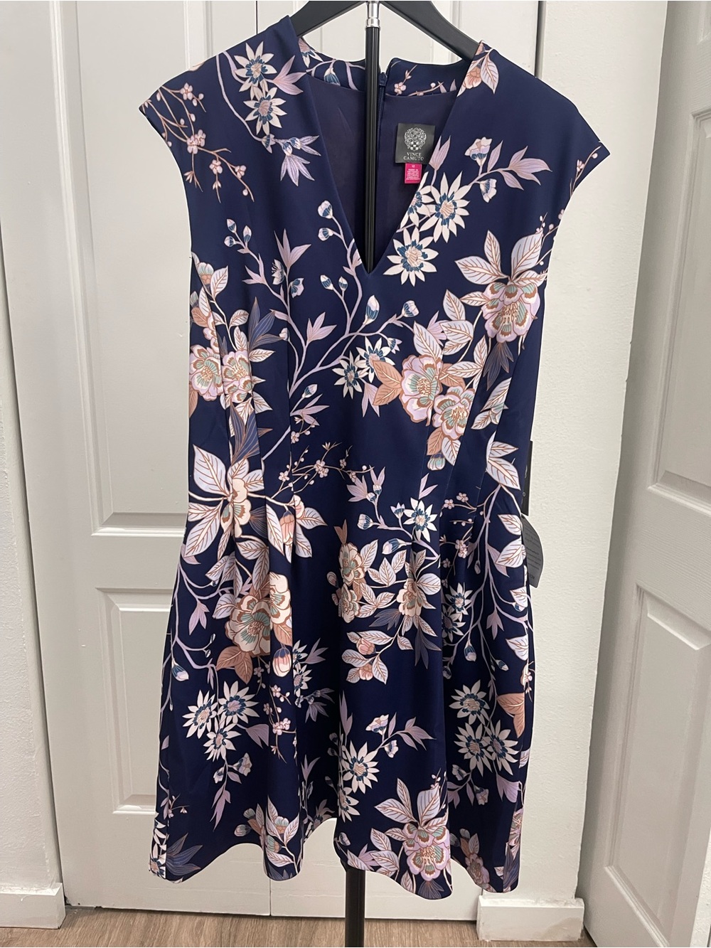 Vince Camuto Navy Midi Dress with Pink Floral Print